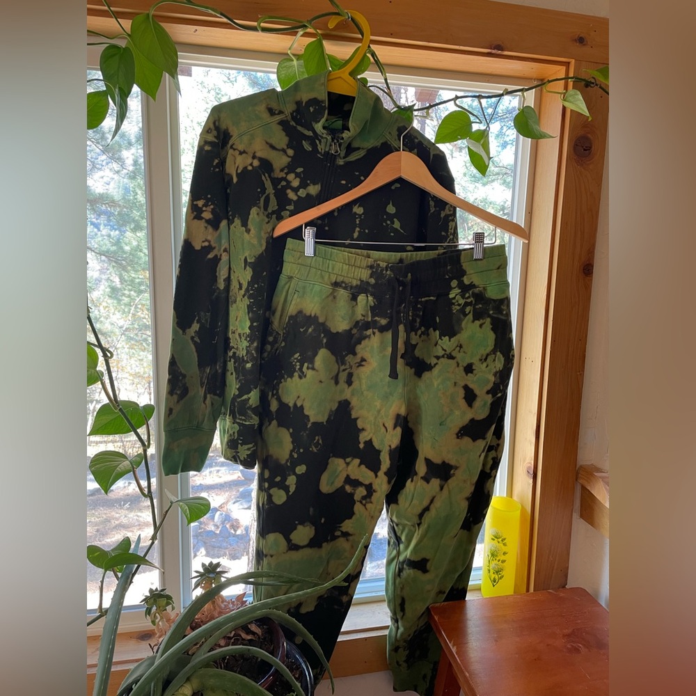 Customized Black and Green Tie-Dye Cotton Track Suit, size L